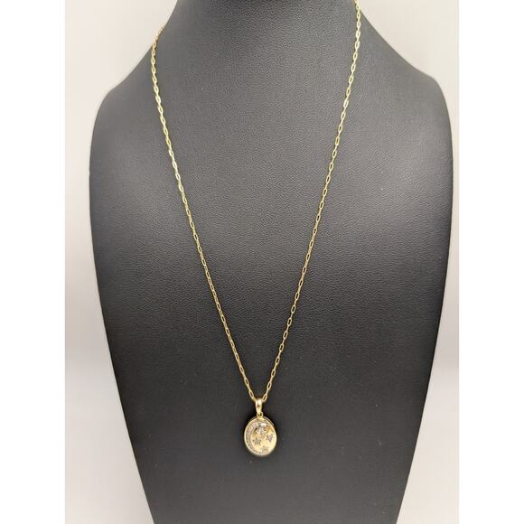 14K Yellow Gold Oval Pendant Moon Stars Diamond Accent Necklace 18" - Picture 1 of 11